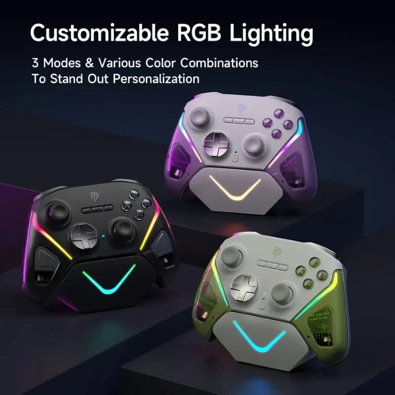 EasySMX D10 PC Violet avec base de recharge intelligente, LED RGB personnalisables, joysticks asymétriques, croix directionnelle, boutons rétroéclairés