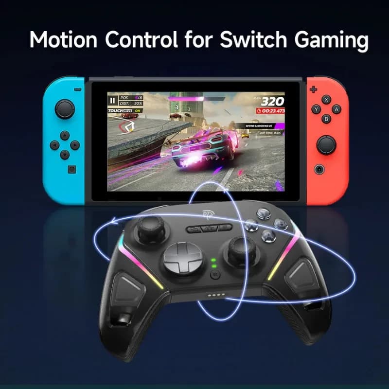 EasySMX D10 PC Violet manette sans fil avec LED RGB, sticks asymétriques, croix directionnelle, gâchettes, gyroscope pour Switch, base de recharge