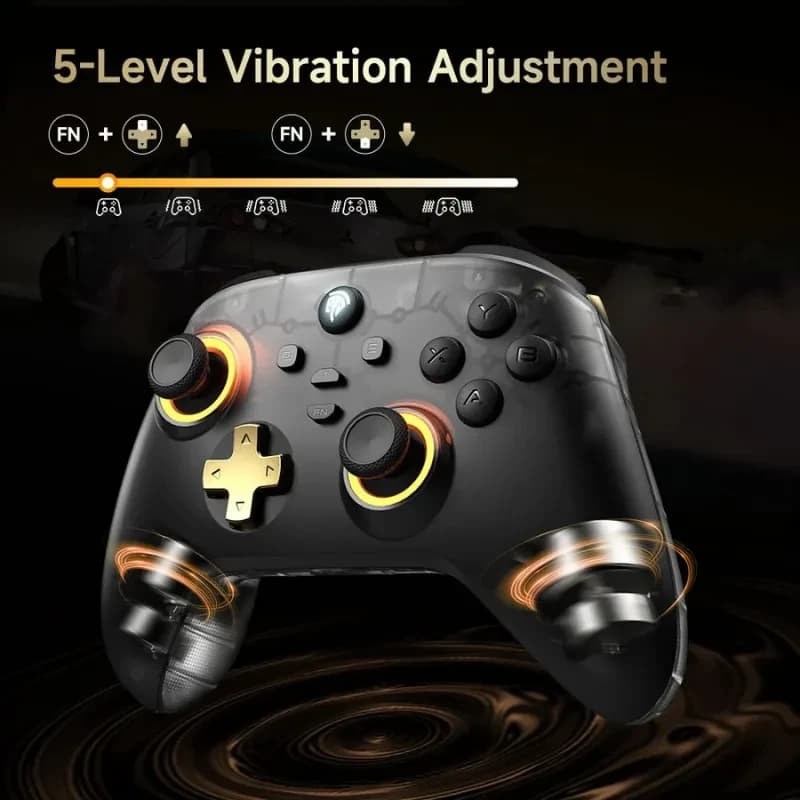 EasySMX D05 PC Noir avec anneaux lumineux, joysticks à effet Hall, croix dorée, gâchettes ergonomiques et réglage de vibration 5 niveaux sur socle de charge