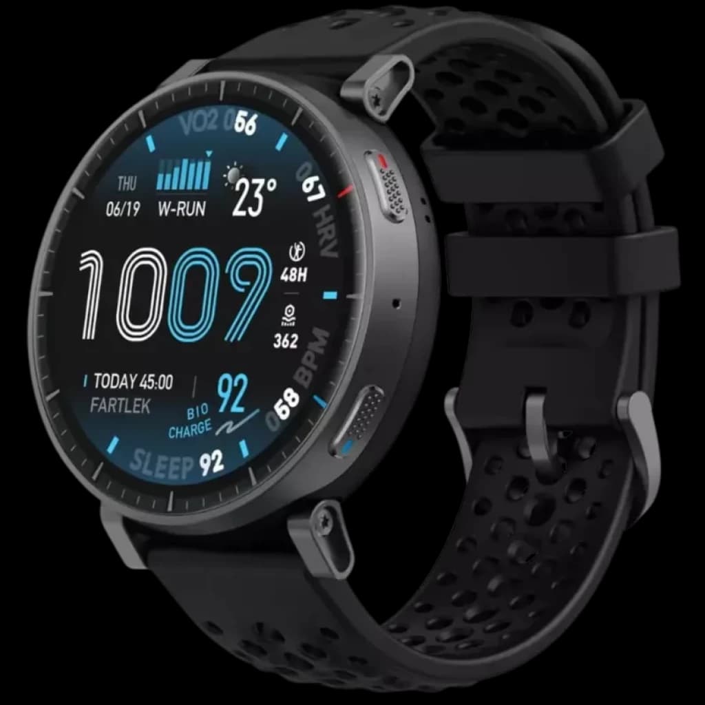 Amazfit Active Max negro con pantalla AMOLED 1.5, bisel metálico, correa perforada deportiva, widgets de salud y actividad en la esfera, NFC integrado