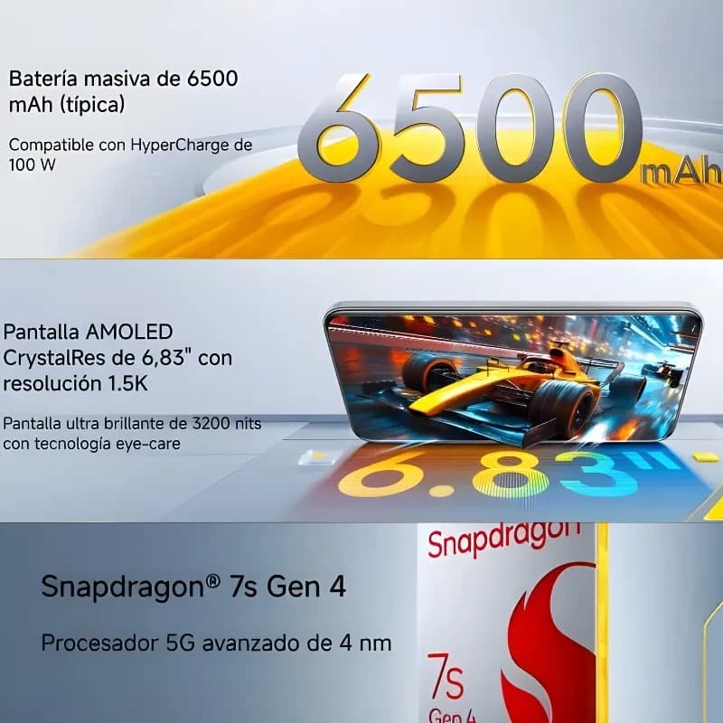 Xiaomi Poco M8 Pro 5G negro con pantalla AMOLED CrystalRes 6,83 pulgadas, resolución 1.5K, brillo 3200 nits, Snapdragon 7s Gen 4 y batería 6500 mAh