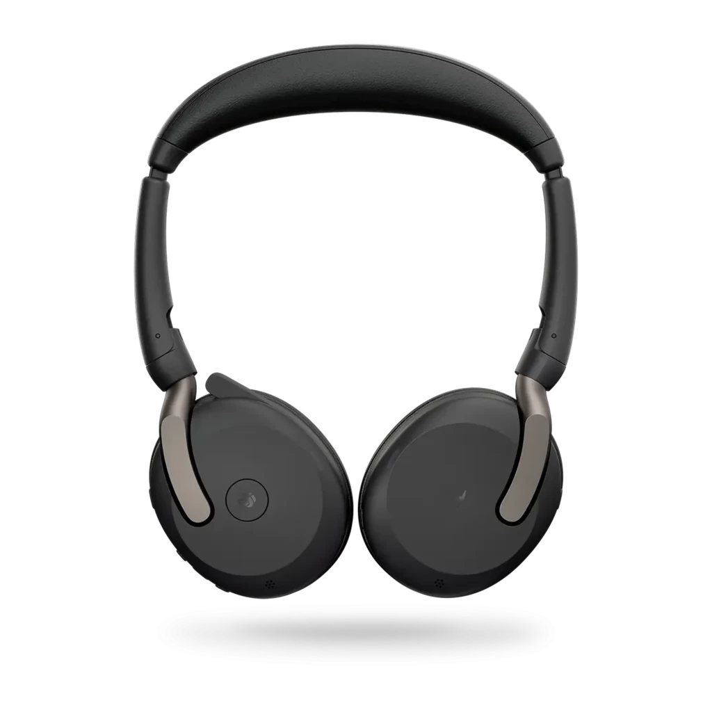 Auriculares Jabra Evolve2 65 Flex estéreos plegables en negro con micrófono, almohadillas acolchadas, base de carga y dongle USB-A UC - Ítem2