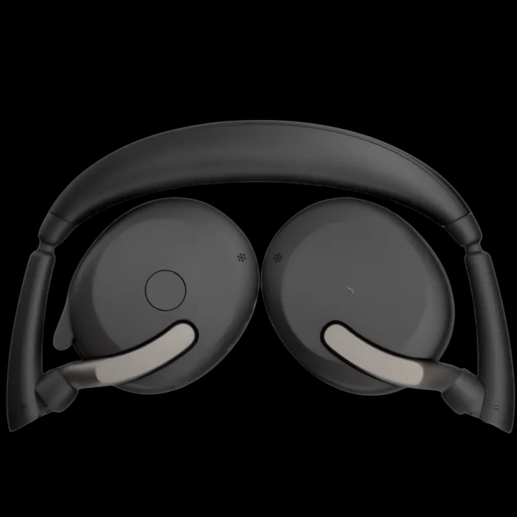 Auriculares Jabra Evolve2 65 Flex plegables, diadema acolchada, copas ovaladas giratorias, brazos metálicos del micrófono y acabado negro mate con ANC