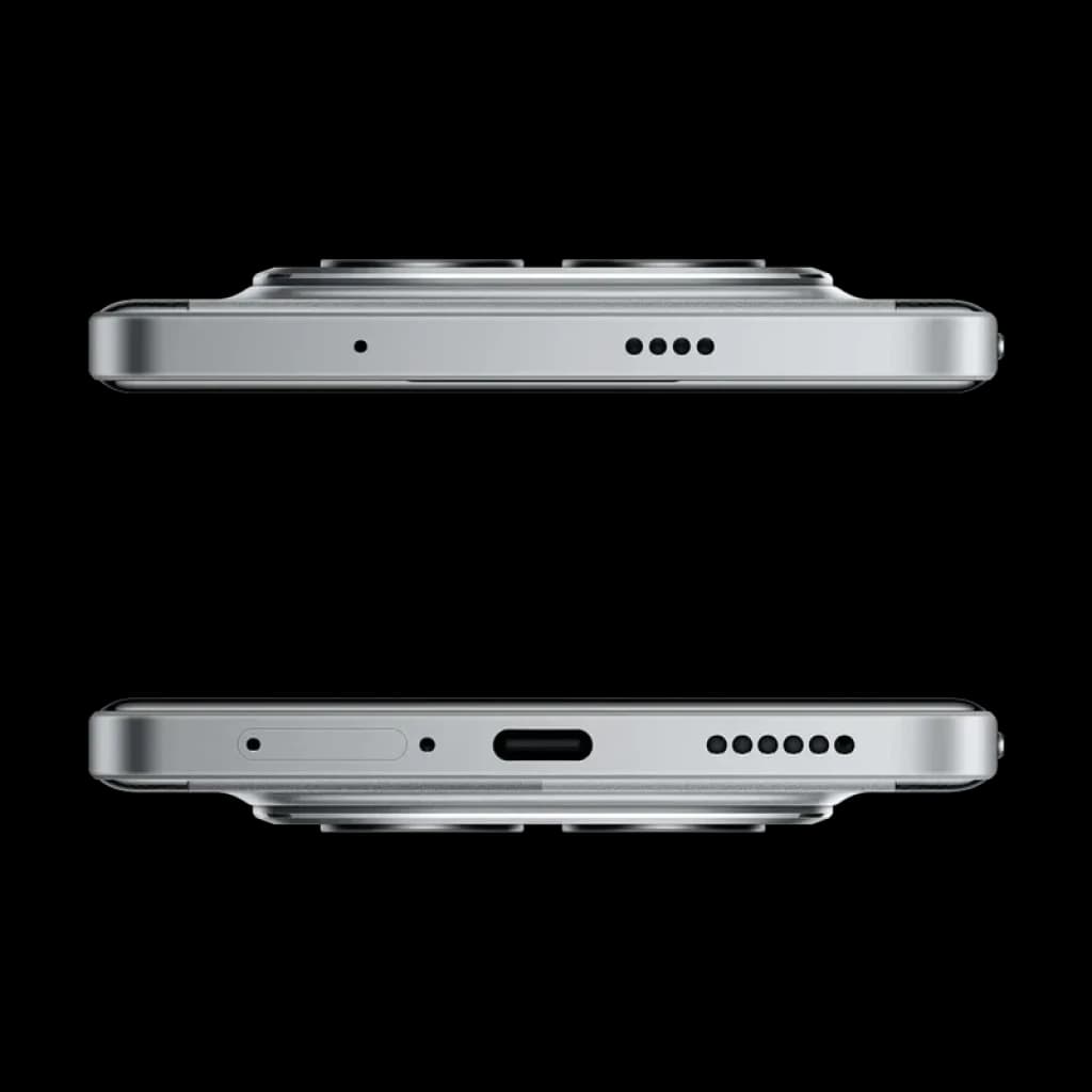 Bordes plateados con acabado metálico, módulo de cámara prominente, altavoces estéreo, micrófonos, USB‑C y bandeja SIM del Xiaomi Poco M8 Pro 5G 256GB