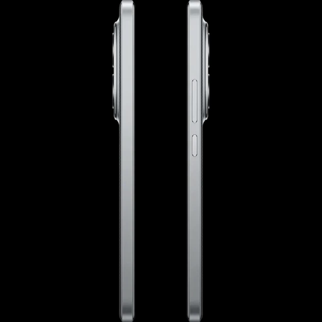 Perfil lateral del Xiaomi Poco M8 Pro 5G plata con bordes rectos, cuerpo metálico, módulo de cámara prominente y botones de volumen y encendido visibles