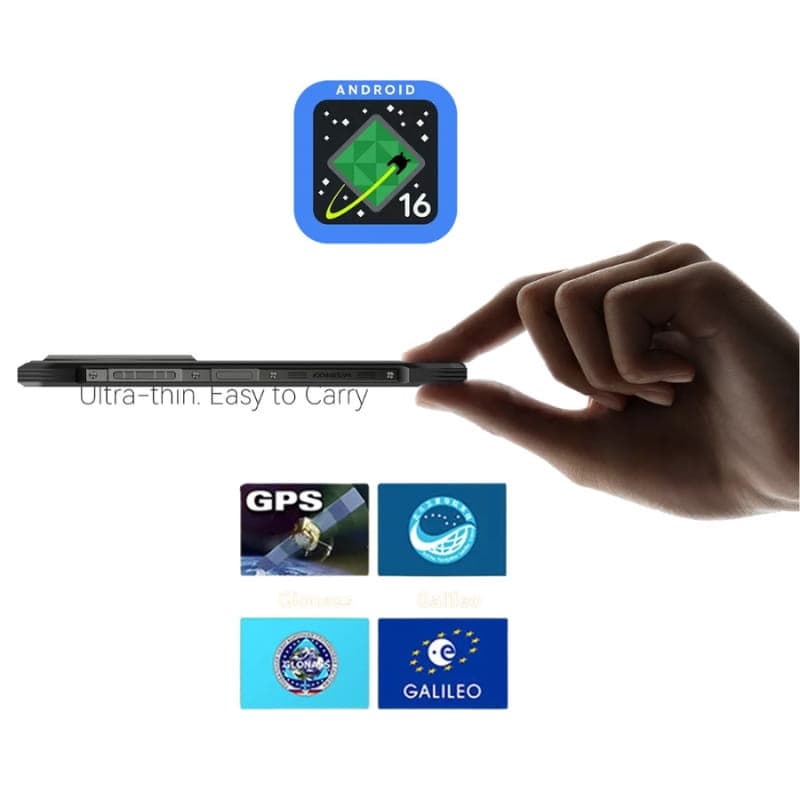 Blackview Fort 100 negro ultradelgado, perfil lateral con botones físicos, Android 16, 128GB, 4GB RAM, resistencia militar, GPS, GLONASS, Galileo y Beidou