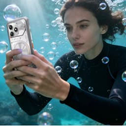 Smartphone Blackview Fort 100 sumergible con diseño mecha plateado, triple cámara trasera grande, cuerpo robusto y detalles naranjas para uso extremo