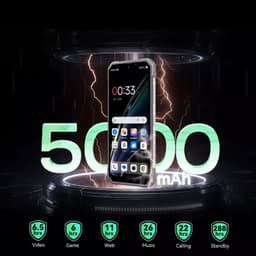 Blackview Fort 100 128GB Negro con diseño robusto Mecha, pantalla con marcos reforzados y batería 5000 mAh destacada, iconos de autonomía para video, juego