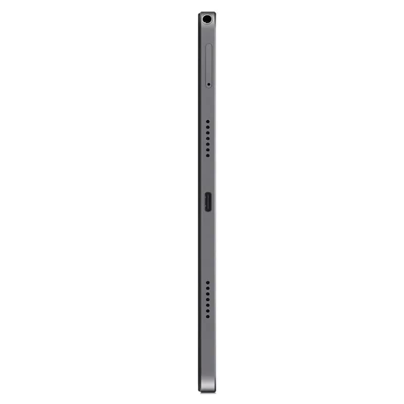 Vue inférieure de l'Acer Iconia Tab P11 gris, on peut voir le port de chargement, le port pour écouteurs et la sortie audio