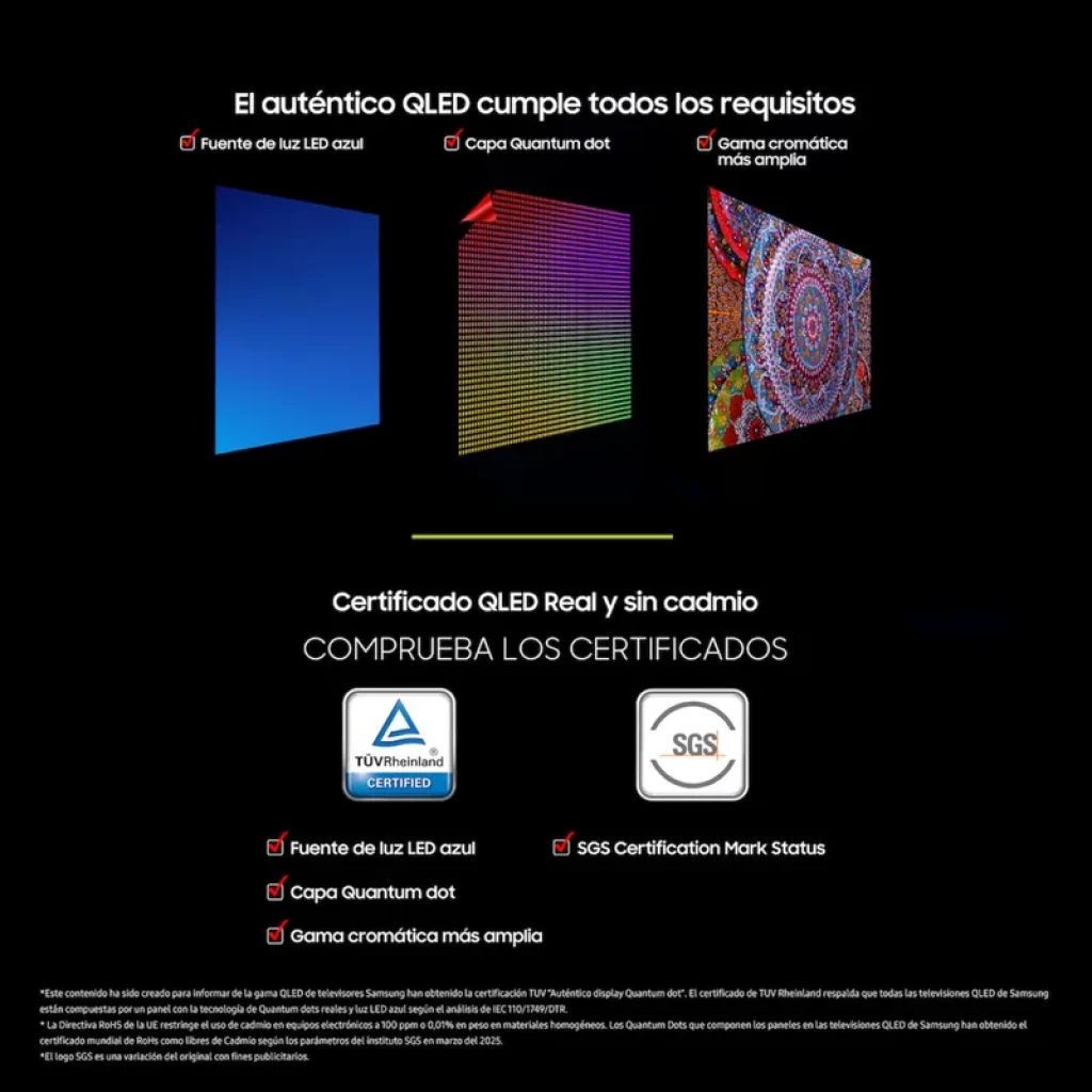 Samsung TQ75Q7F4AU 75 polegadas, ecrã QLED 4K com moldura fina preta, pés discretos e ícones destacando Vision AI, HDR10+ e atualização de software - Item3