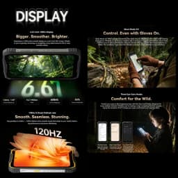 Image promotionnelle présentant les caractéristiques de l'écran de l'Oscal Pilot 5, le mode gants et les modes de confort visuel