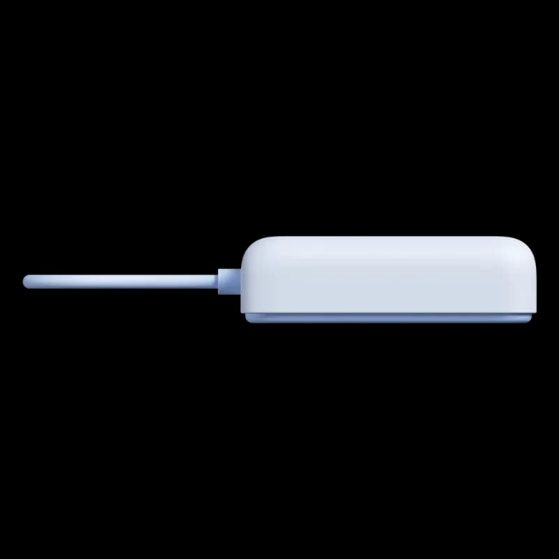Power bank magnético azul 10000 mAh, 33W, diseño compacto con bordes redondeados y soporte integrado desplegable; puerto lateral y acabado mate elegante