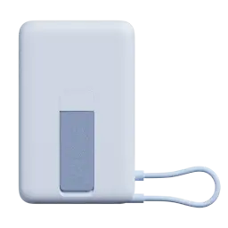 Power bank azul de 10000 mAh con carga 33W, superficie magnética y soporte integrado plegable; diseño compacto con cable corto incluido