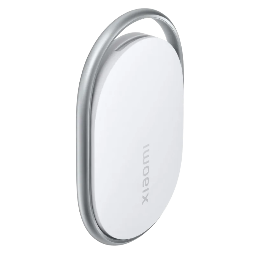 Pack de 4 tags blancos ovalados Xiaomi con borde metálico, diseño minimalista y compacto - Ítem1