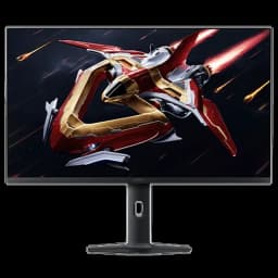 Monitor Xiaomi Gaming G Pro 27Qi 27 pol com tela sem bordas, base ajustável, Mini LED, QHD e 180 Hz exibindo nave espacial em cores vibrantes