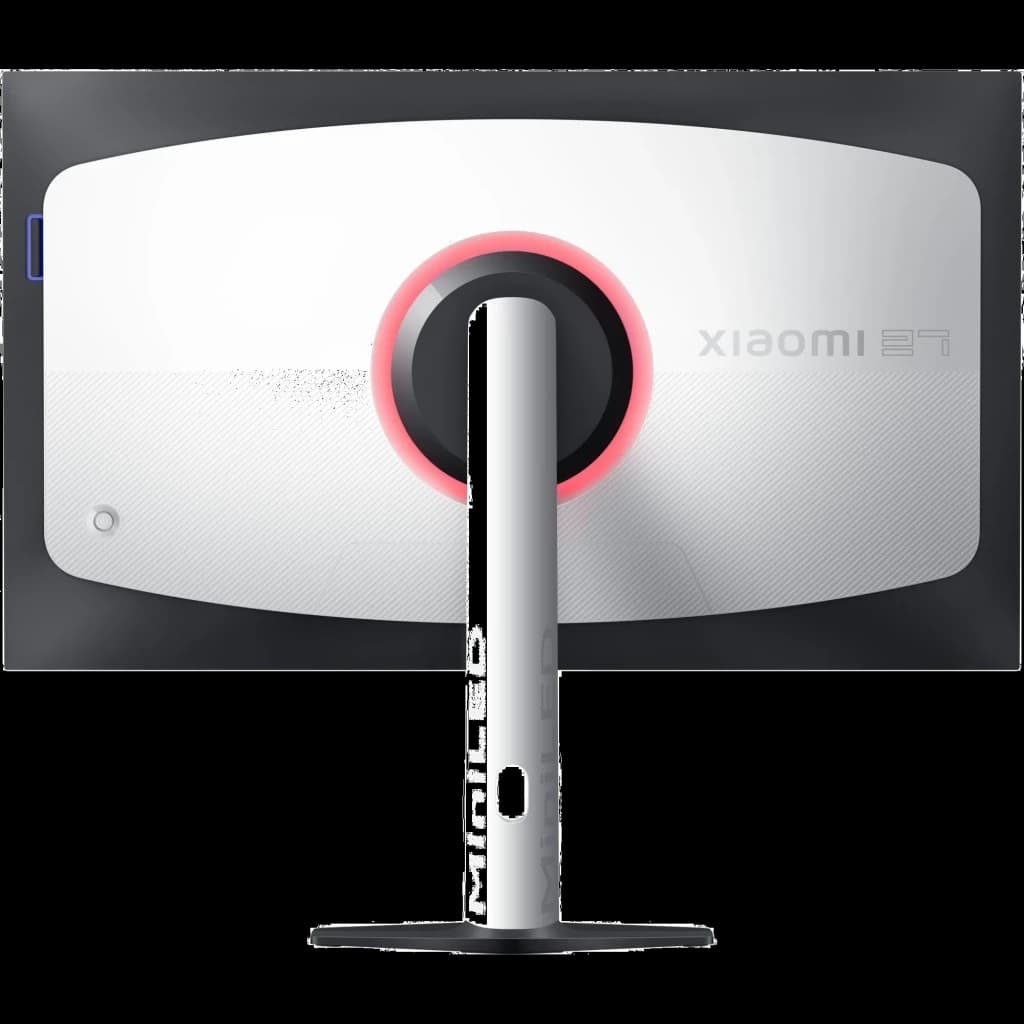Xiaomi Gaming G Pro 27Qi 27 polegadas, traseira bicolor com anel RGB, suporte central robusto, design gamer, logotipo lateral, acabamento premium