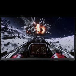 Xiaomi Gaming G Pro 27Qi 27 pol Mini LED QHD 180 Hz com moldura fina; tela exibindo cena espacial explosiva, cores vibrantes e alto contraste