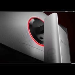 Xiaomi Gaming G Pro 27Qi 27 pol Mini LED QHD 180 Hz com anel traseiro RGB vermelho, suporte robusto e textura listrada para visual imersivo e gamer