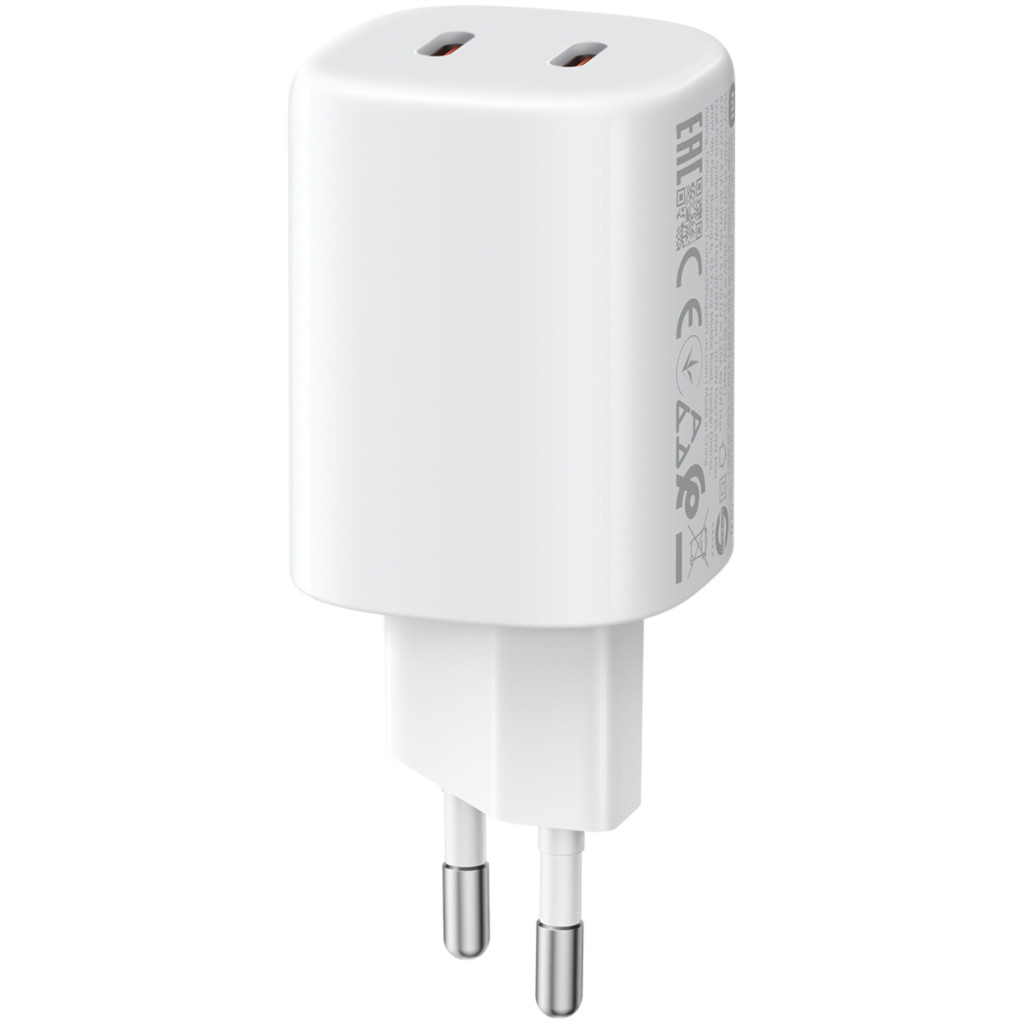 Cargador compacto blanco Xiaomi 45W Nano Turbo Charging con 2 puertos USB-C y clavija europea; acabado liso, diseño minimalista y portátil - Ítem