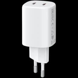 Xiaomi 45W Nano Turbo Charging 2 portas Adaptador de corrente branco com duas saídas USB-C e pinos europeus, design compacto e acabamento liso