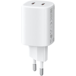 Cargador compacto blanco Xiaomi 45W Nano Turbo Charging con 2 puertos USB-C y clavija europea; acabado liso, diseño minimalista y portátil