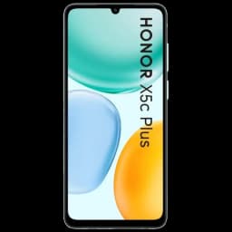 Honor X5c Plus cyan avec grand écran 6,78 pouces à bordures fines, encoche goutte d eau et façade noire élégante, affichage lumineux et net