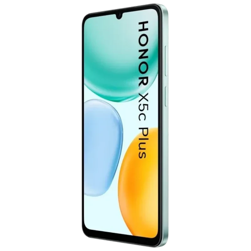 Honor X5c Plus color cian con pantalla de 6.78 pulgadas, notch en V y biseles finos. Trasera brillante con triple cámara circular y acabado elegante. - Ítem4