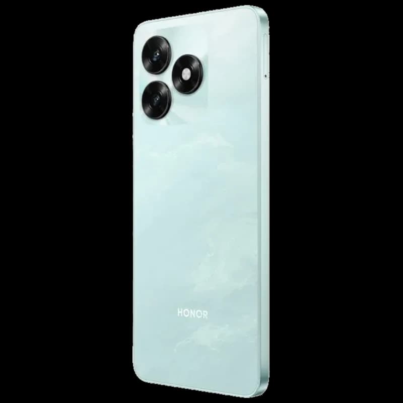 Dos cyan brillant avec triple module photo proéminent et logo Honor discret, bords arrondis et finition lisse élégante pour Honor X5c Plus 128 Go