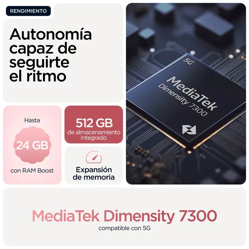 Motorola Moto G86 Power 5G rojo con pantalla pOLED, triple cámara trasera, frontal perforada y texto 24GB RAM Boost en la pantalla, logo M centrado atrás - Ítem8