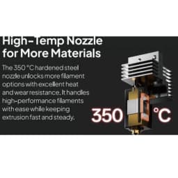 Boquilla de acero endurecido para 350 °C con disipador de calor y ventilación, ideal para filamentos de alto rendimiento y extrusión estable y rápida