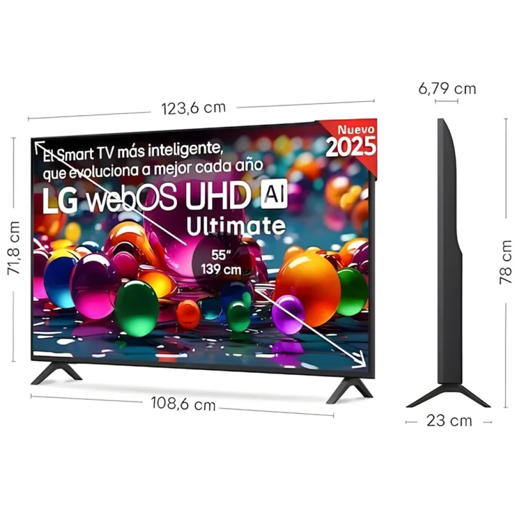 LG 55UA74006LB 55 4K UHD com webOS AI Ultimate, tela fina com bordas estreitas, cores vibrantes e suporte duplo, ideal para imagem nítida e fluida - Item1