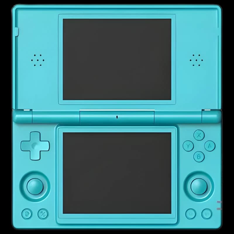 Anbernic RG DS Bleu turquoise - Console rétro à double écran, coque noire avec liseré rouge, deux sticks analogiques, croix directionnelle et boutons ABXY