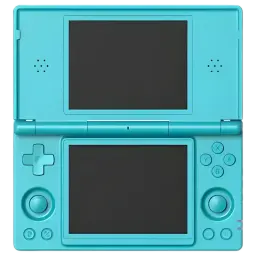 Anbernic RG DS Bleu turquoise - Console rétro à double écran, coque noire avec liseré rouge, deux sticks analogiques, croix directionnelle et boutons ABXY