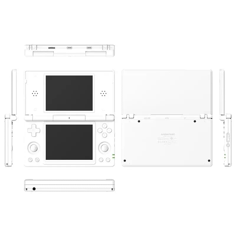 Anbernic RG DS Blanc - Console rétro pliable blanche, double écran, croix directionnelle, boutons A B X Y et gâchettes, design compact et épuré