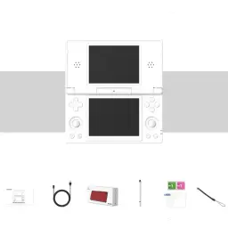 Anbernic RG DS Blanc - Console rétro pliable blanche, double écran, croix directionnelle, boutons A B X Y, haut-parleurs frontaux, stylet et accessoires