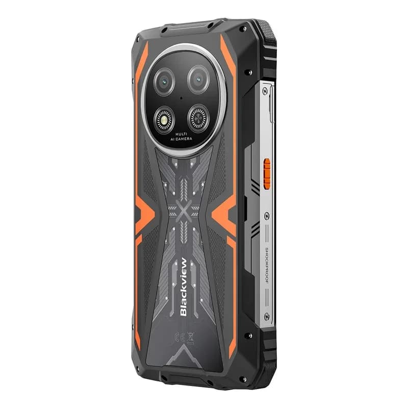 Smartphone Blackview Rock 2 5G orange et noir, coque robuste, double module photo 16 MP, dos texturé, boutons latéraux et finitions industrielles