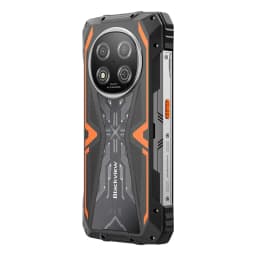 Smartphone Blackview Rock 2 5G orange et noir, coque robuste, double module photo 16 MP, dos texturé, boutons latéraux et finitions industrielles