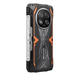 Smartphone robuste Blackview Rock 2 5G orange et noir, châssis renforcé, dos texturé, module photo circulaire 16 MP, boutons latéraux métalliques, 256 Go,