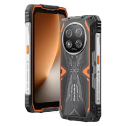 Smartphone robuste Blackview Rock 2 5G orange et noir, coque renforcée antichoc, triple module photo arrière, grand écran, ports latéraux sécurisés