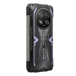 Blackview Rock 2 5G lilás, corpo robusto com cantos reforçados, traseira texturizada, módulo de câmara circular duplo com LEDs e detalhes em X futuristas