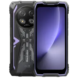 Smartphone robuste Blackview Rock 2 5G violet, boîtier renforcé noir et accents violets, double caméra arrière, grand écran bord à bord élégant
