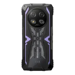 Blackview Rock 2 5G violet robuste, dos texturé noir et accents violets, double caméra circulaire avec flashs LED, design blindé vis apparentes