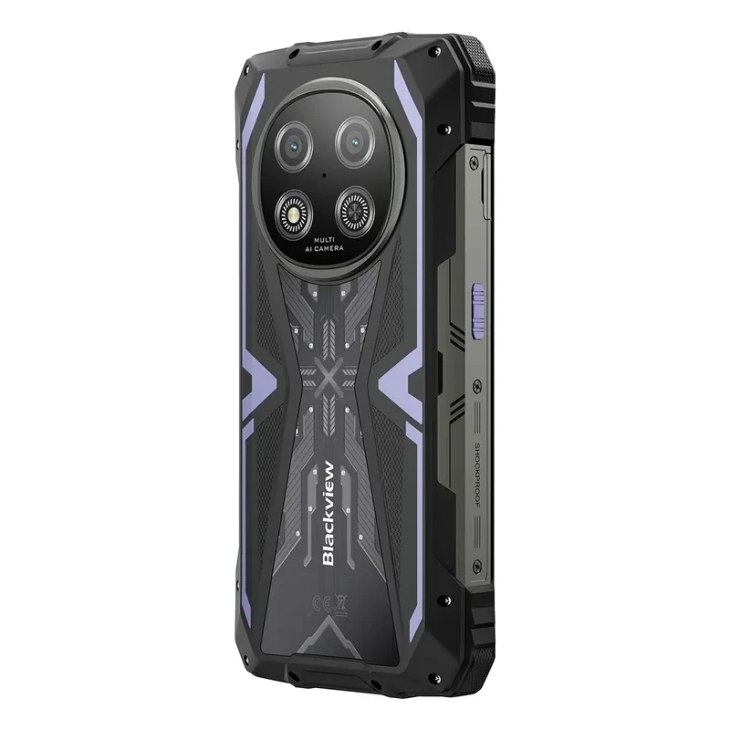 Smartphone robuste Blackview Rock 2 5G violet, boîtier renforcé noir et accents violets, double caméra arrière, grand écran bord à bord élégant - Ítem4