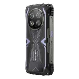 Coque robuste violette Blackview Rock 2 5G avec angles renforcés, dos texturé, module photo double circulaire et accents lumineux en V
