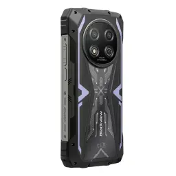 Blackview Rock 2 5G violet robuste, dos texturé noir avec accents violets, module photo circulaire double capteur et flashes, tranches renforcées vis
