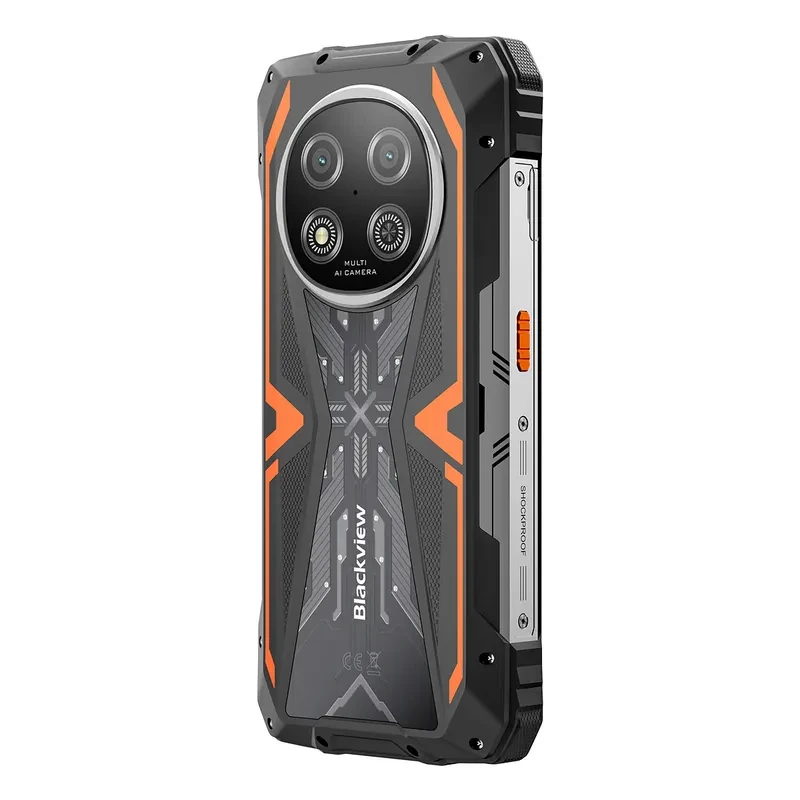 Smartphone Blackview Rock 2 5G orange robuste avec cadre renforcé, grand écran, double module photo arrière, accents noirs et argent, design antichoc - Ítem4