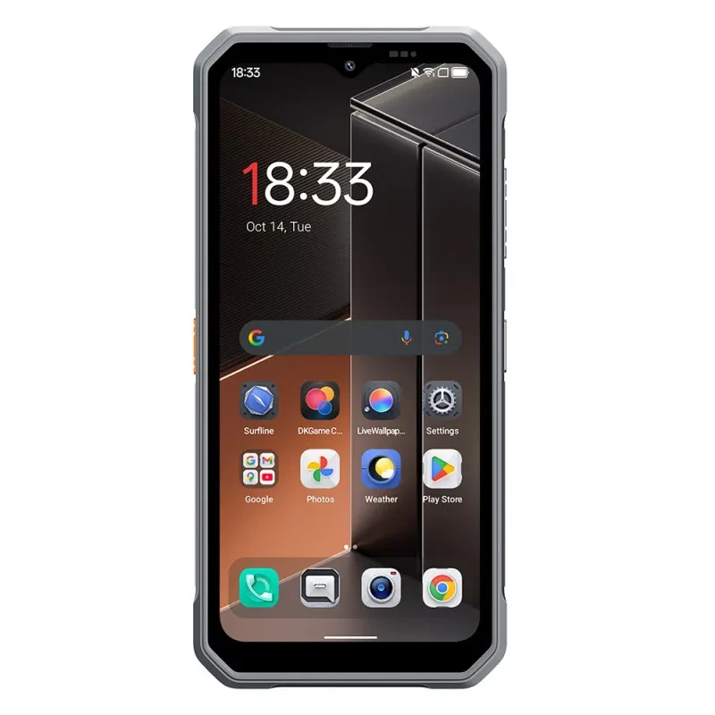 Smartphone Blackview Fort 100 blanc avec design robuste argenté, double capteur photo arrière proéminent, écran avant avec bordures renforcées et détails - Ítem1