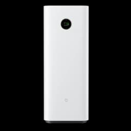 Mijia Smart Air Purifier Max con filtro doble, torre blanca minimalista con pantalla circular OLED frontal y base oscura; diseño vertical elegante
