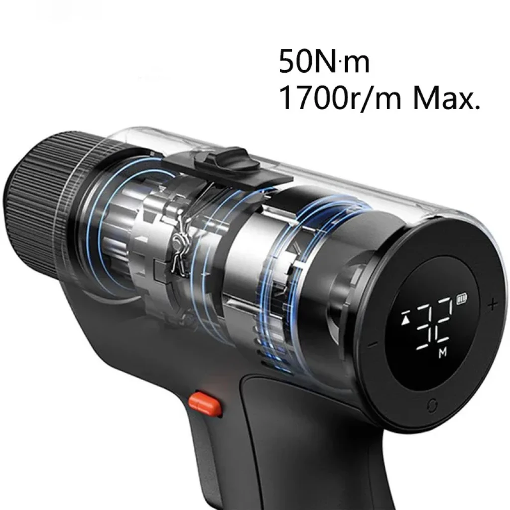 Mijia Brushless Cordless Drill 2 14.4V 1900 mAh Taladro Inalámbrico en color negro mate, diseño compacto tipo pistola, portabrocas ajustable y ventilación - Ítem1