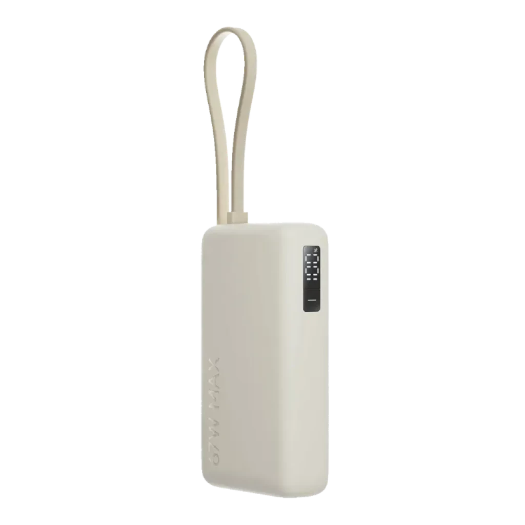 Xiaomi 67W Power Bank 10000 Beige con cable integrado, diseño compacto y minimalista, acabado mate, correa de transporte y marca 67W MAX en relieve - Ítem2